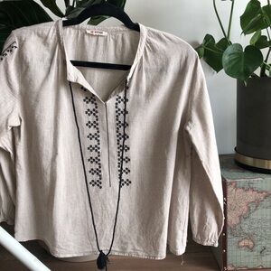 String Tassel Embroidered Blouse